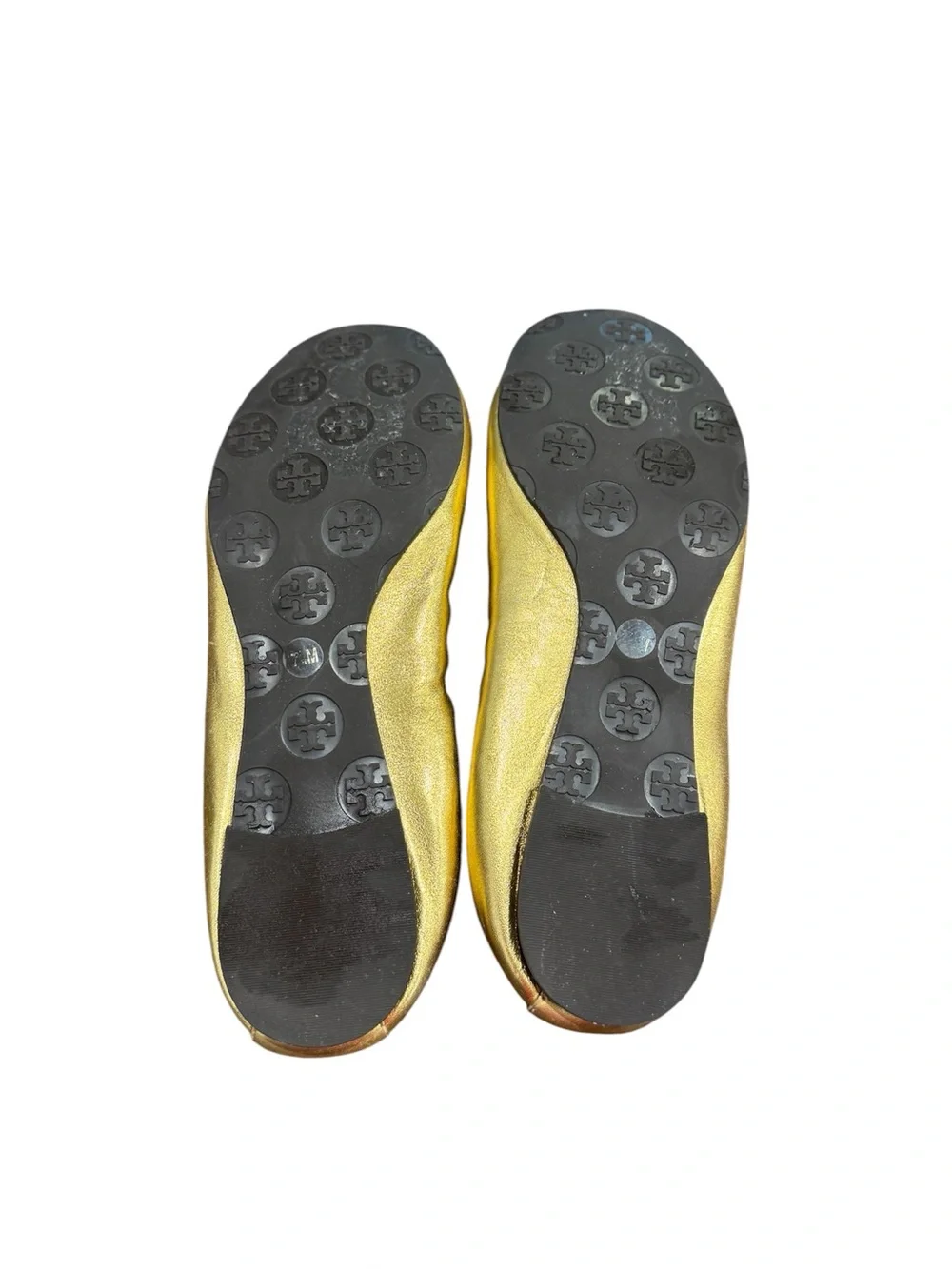Tory Burch Reese Ballet Flats Gold Metallic Tassel Logo Shoes Size 7.5